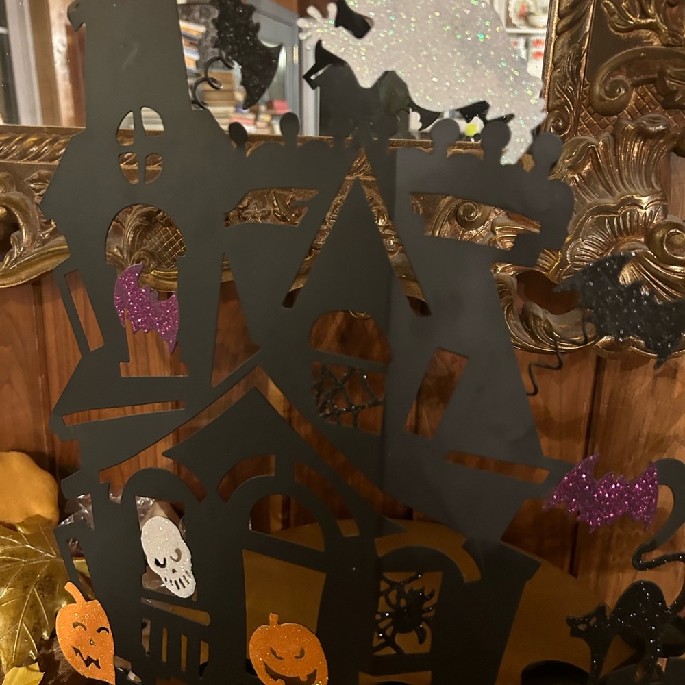 Halloween metal votive holder, haunted house, ghost? Black cat, jack o lantern - Picture 4 of 6